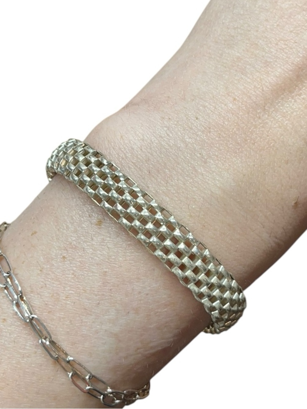 Vintage Italian Sterling Silver Woven Mesh Tube Chain Bracelet